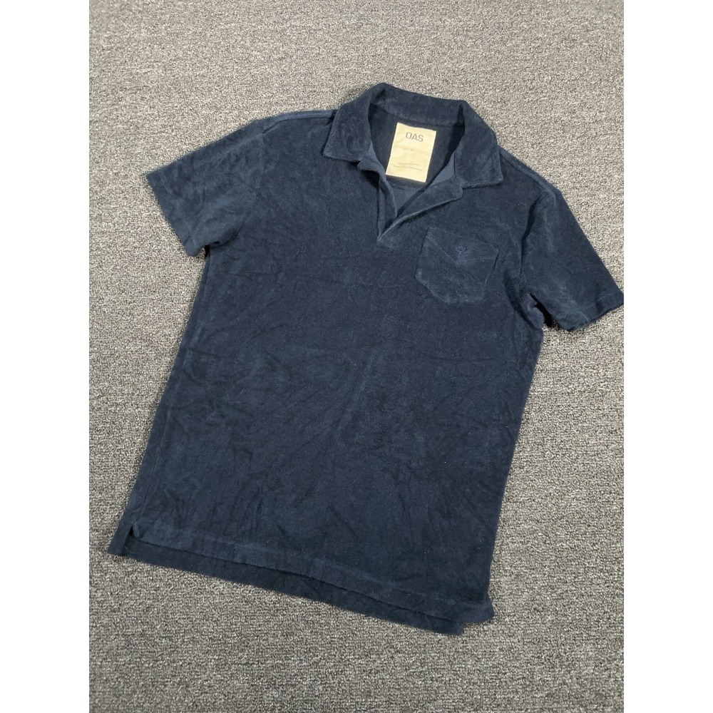 OAS Mens 100% Soft Terry Cotton Blue Short Sleeve Polo Shirt Size Small
